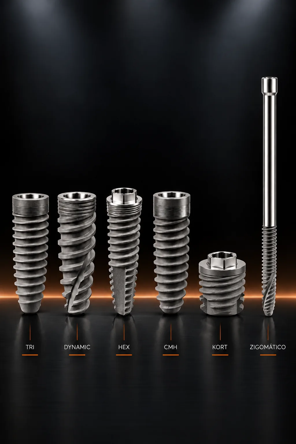 Linhas de implantes TRI, Dynamic, HEX, CMH, Kort e Zigomático