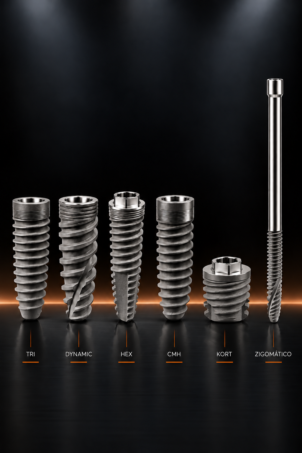 Linhas de implantes TRI, Dynamic, HEX, CMH, Kort e Zigomático
