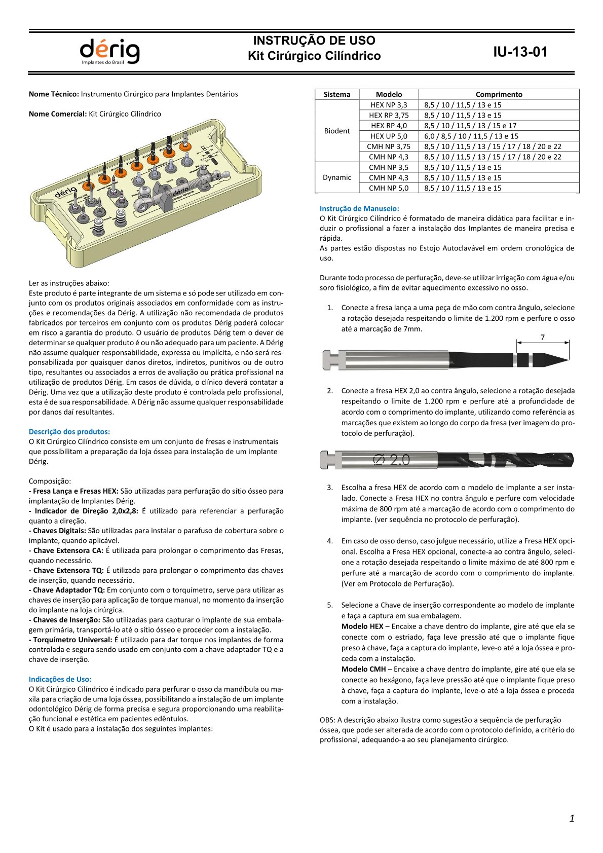 Instruções de uso do Kit Cirúrgico Cilíndrico