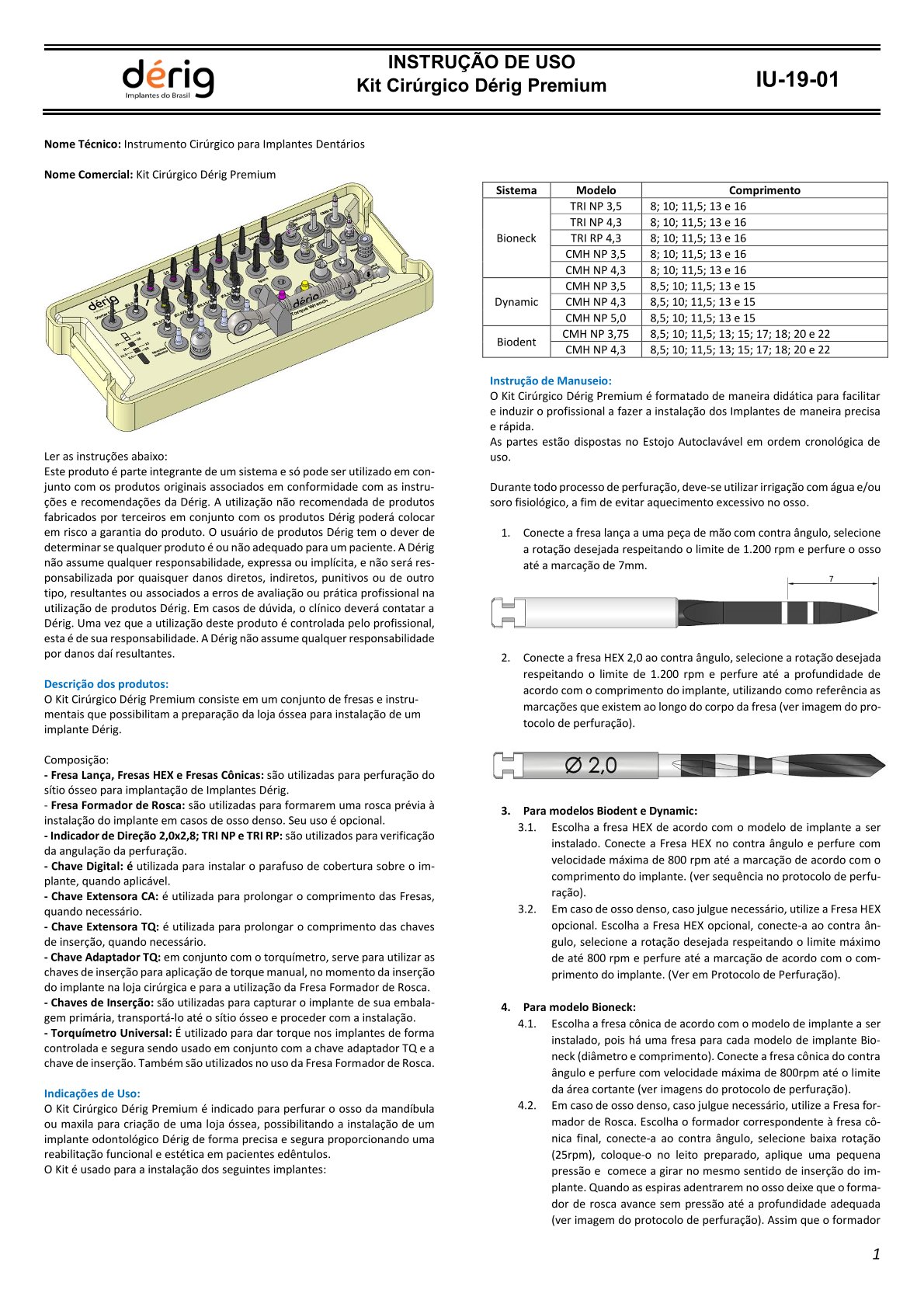 Instruções de uso do Kit Cirúrgico Dérig Premium