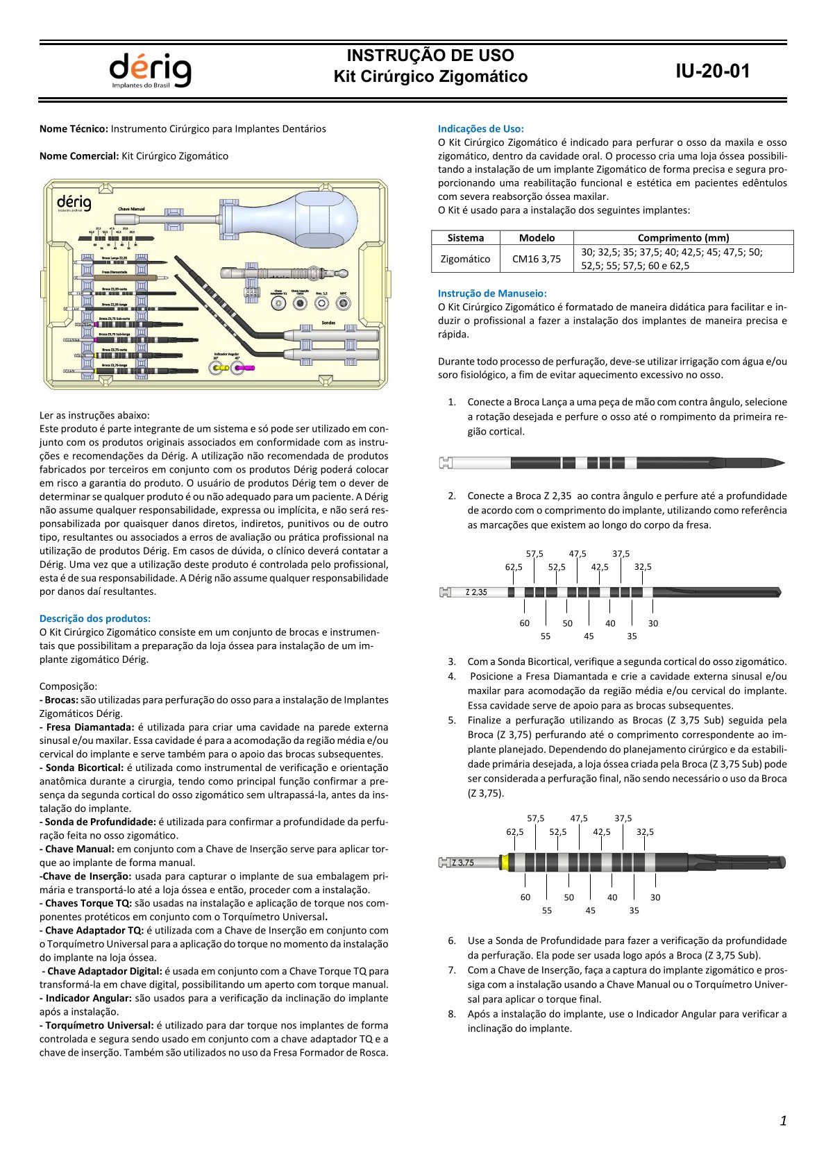 Instruções de uso do Kit Cirúrgico Zigomático